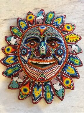 Huichol Beaded Sun - Multicolor Mexican Folk Mask